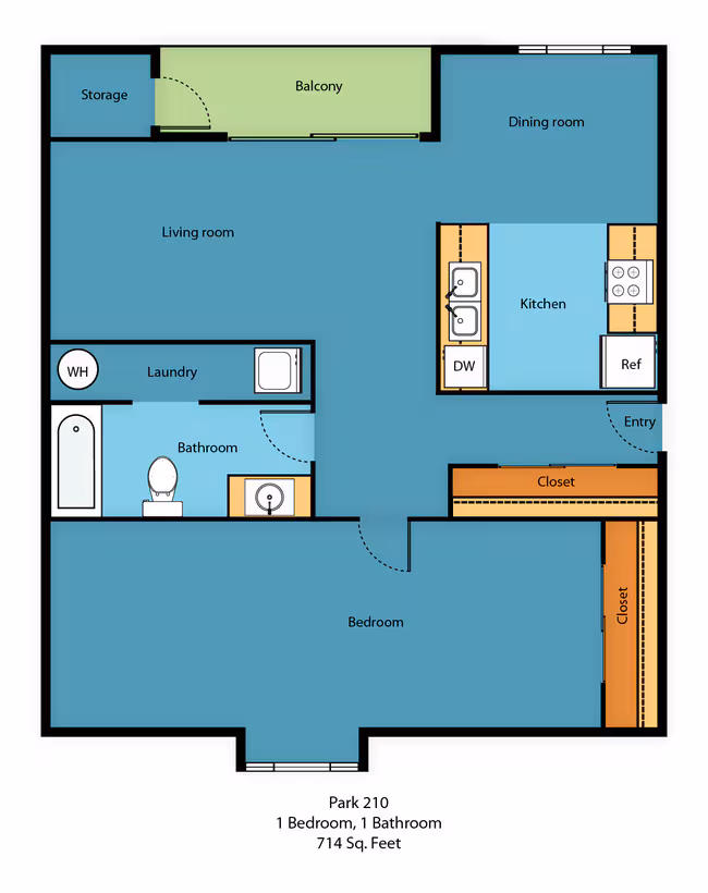 One Bedroom One Bathroom E_201 floor plan